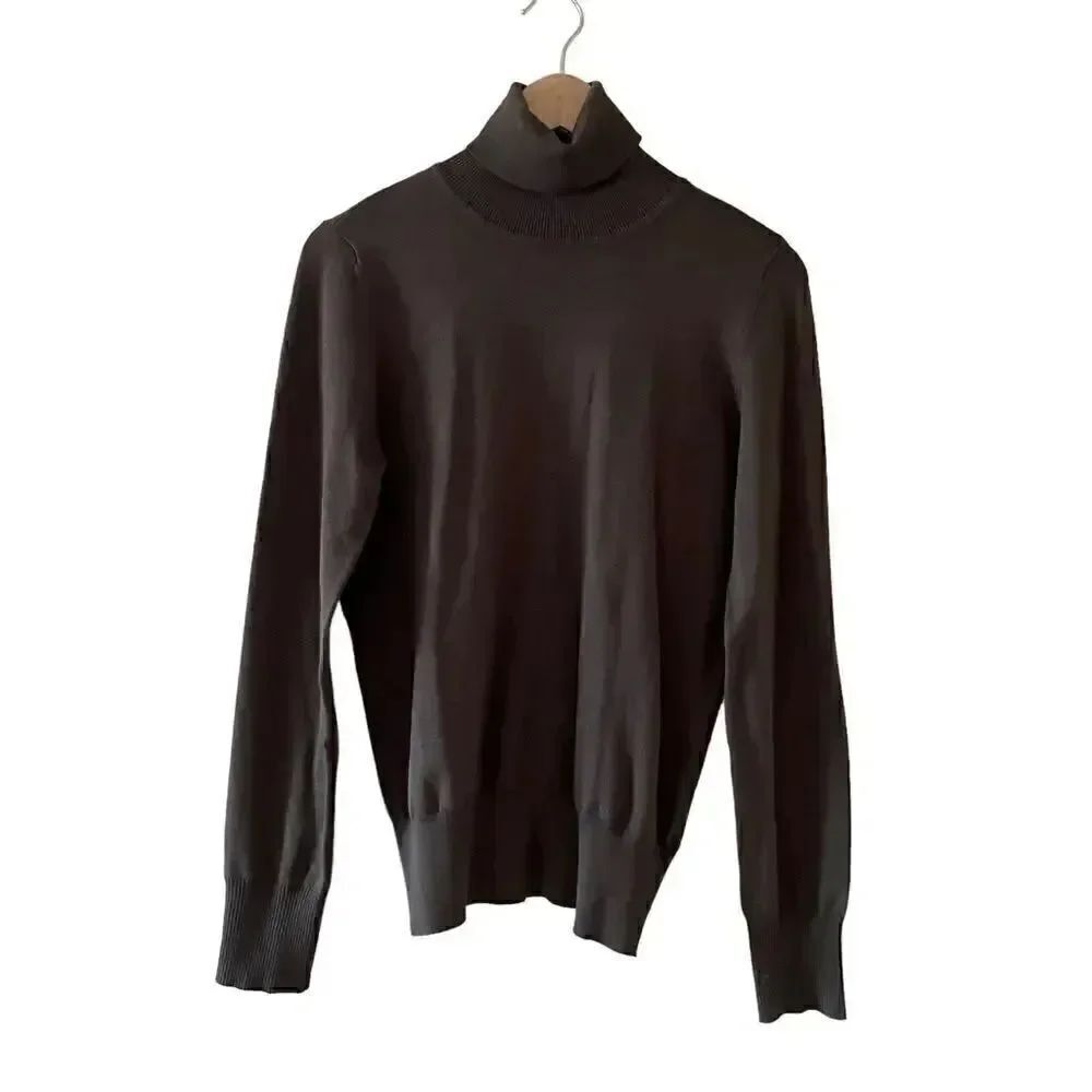 Active USA Olive Long Sleeves Knit Soft Unisex Turtleneck Sweater SZ L #1399